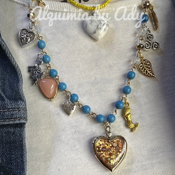 Layered Gold Howlite beaded maxamillion charms necklace maximalist bohemian - Picture 3 of 8